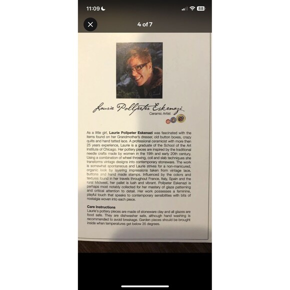 Laurie Pollpeter Eskenazi Ceramic Stoneware Tray Hand Painted Quilted Trinket - Picture 9 of 9